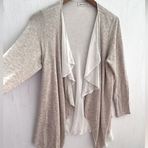 PEBBLE & STONE Draped Waterfall Layered Open Front Cardigan Beige/Ivory Size M - Picture 2 of 6